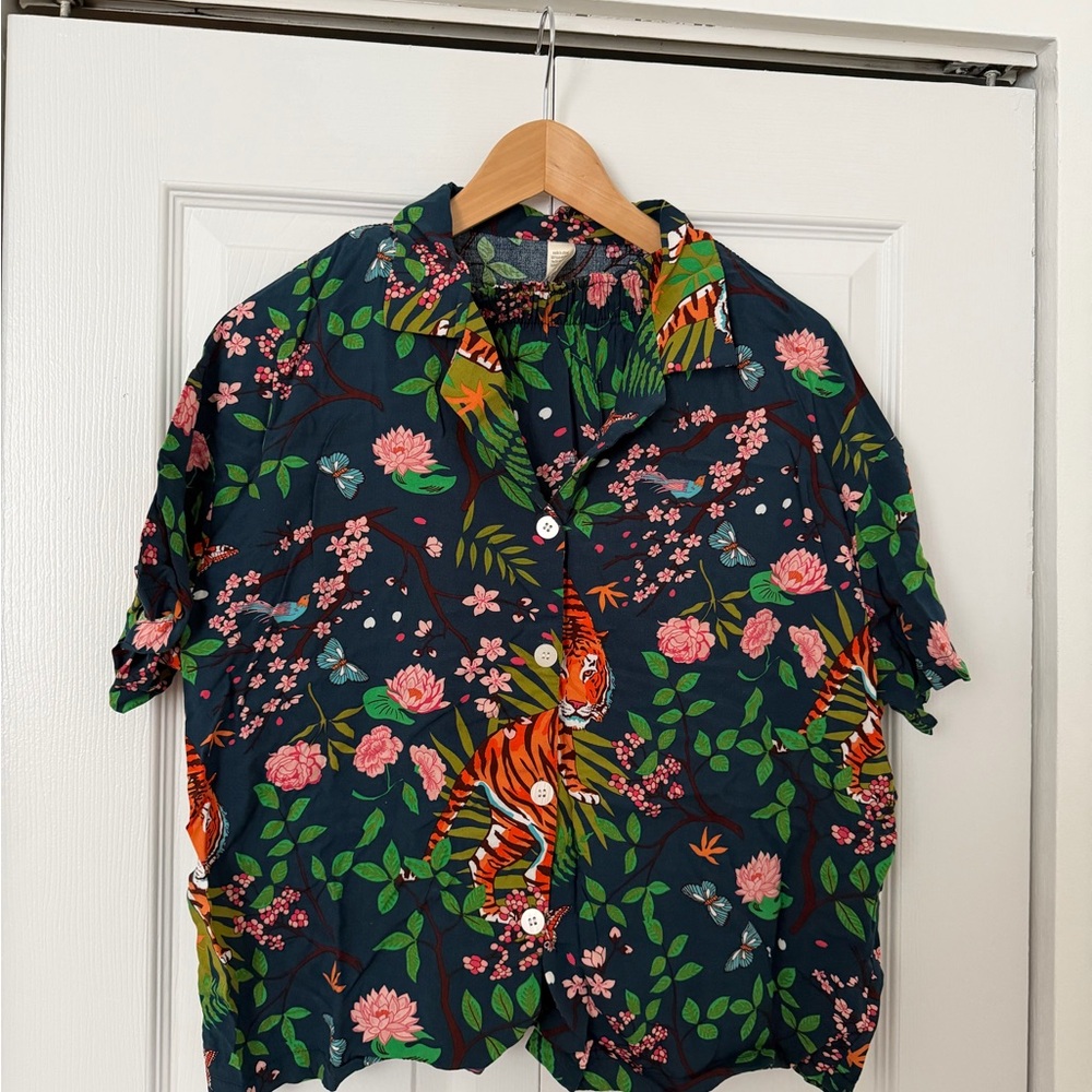 Floral Tiger Print Women's Pajama Top